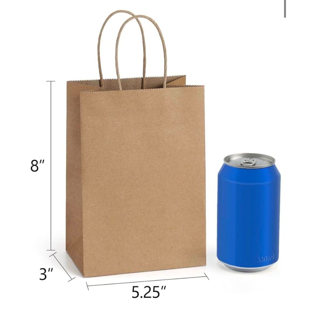 Small Gift Bags 25Pcs 5.25x3x8 Kraft Brown Paper Bags with Handles